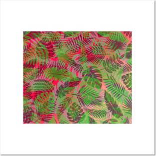 Tropical leaves in a colored gradient background Posters and Art